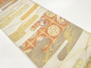 ヱ霞取りに華紋・草花・荒波模様織出し袋帯